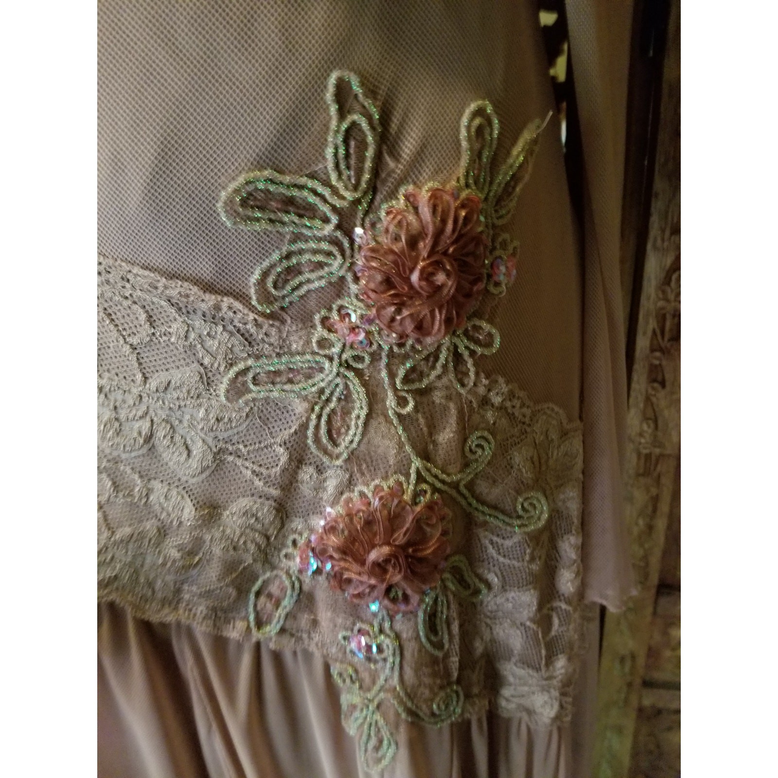 Vintage Y2K Michel U.S.A. Mauve Mesh Floral Lace Beaded 2-Piece Skirt Set