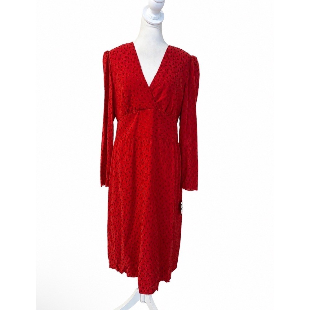 Vintage Mariko New York red long sleeve midi textured polka dot dress