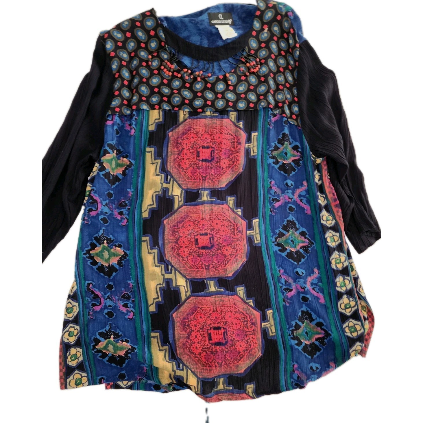 Vintage Carole Little „Art To Wear” SZ18 Beaded Tunic Top Cottagecore