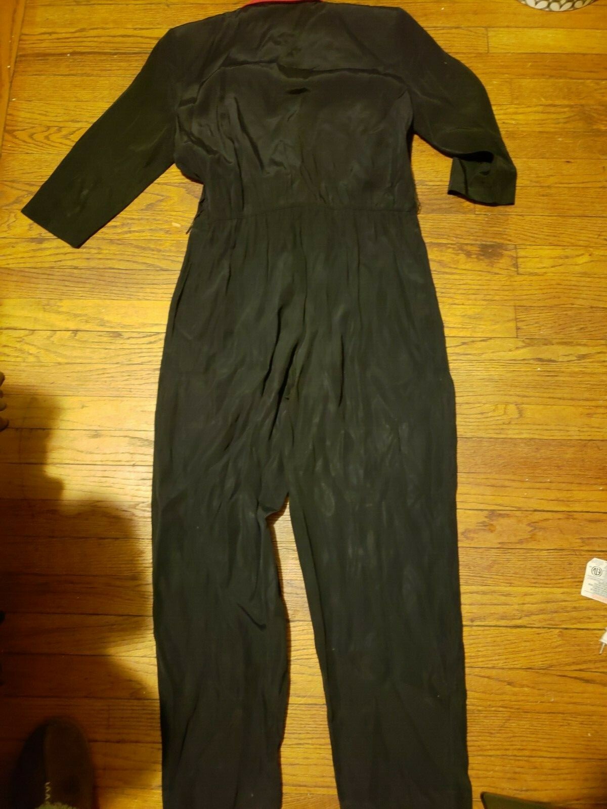 Vtg 80s 90s JSJ shoulder pad stiped Black petites Jumpsuit Party Pleats