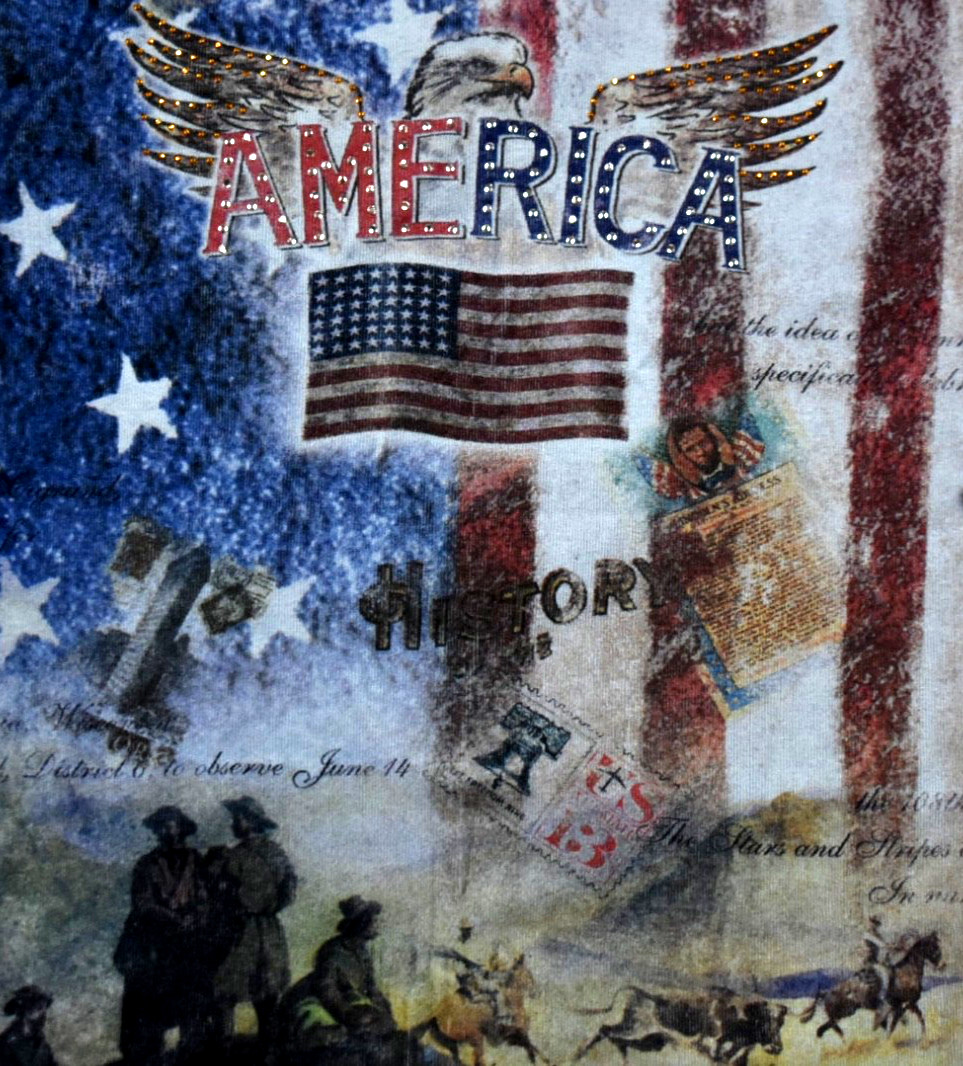 Y2K America AOP 3/4 Sleeve Tee T shirt Patriotic USA Americana Size Large VTG