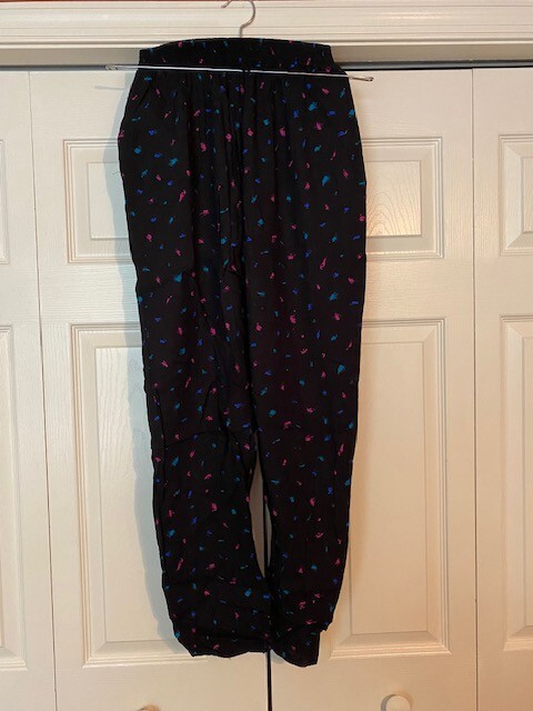 Vintage 80s California Krush Black Pants Pink Blue Green Paint Splashes Large