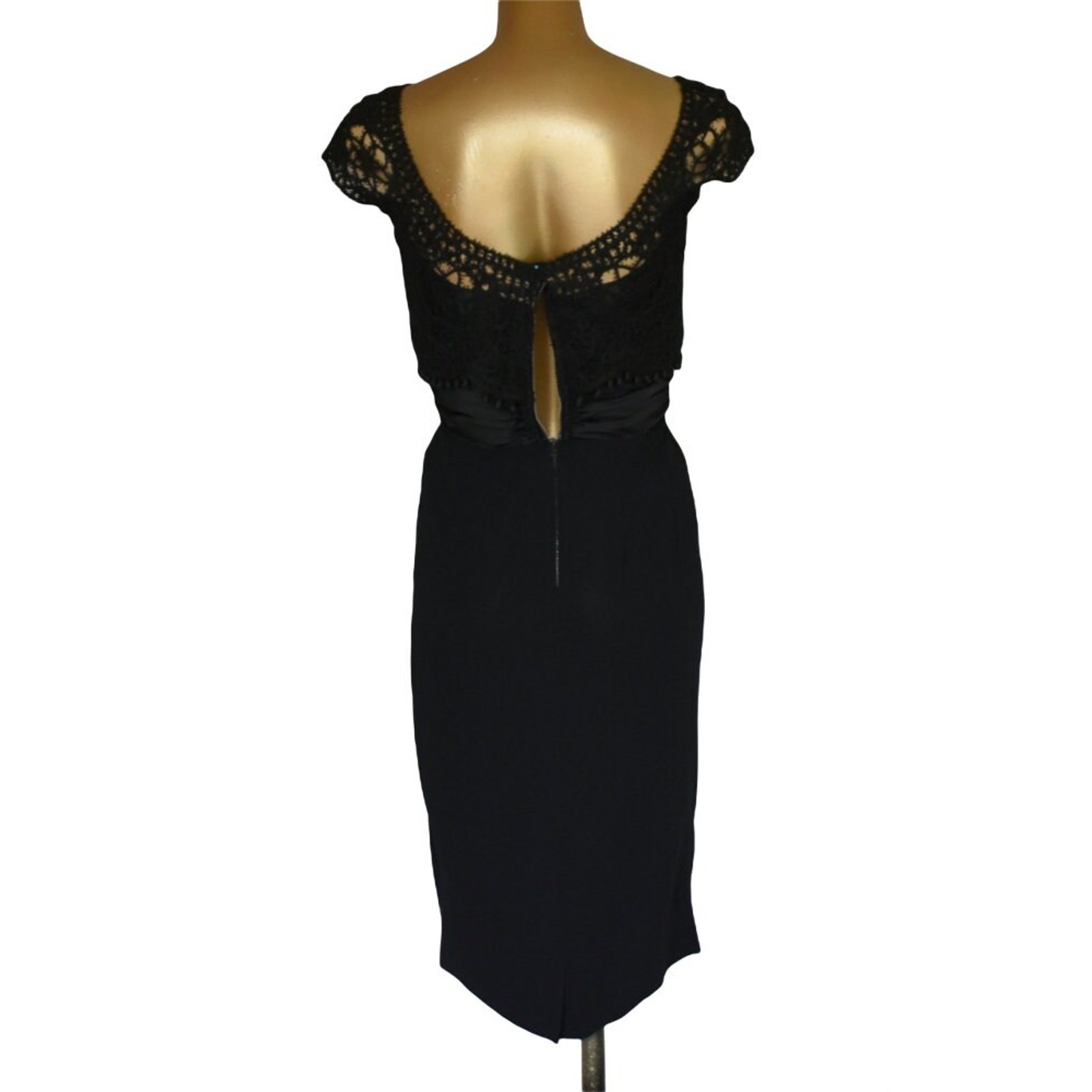 Vintage 50s Carlye Cocktail Dress, Black Lace Rayon Crepe Wiggle Dress, XXS 2XS