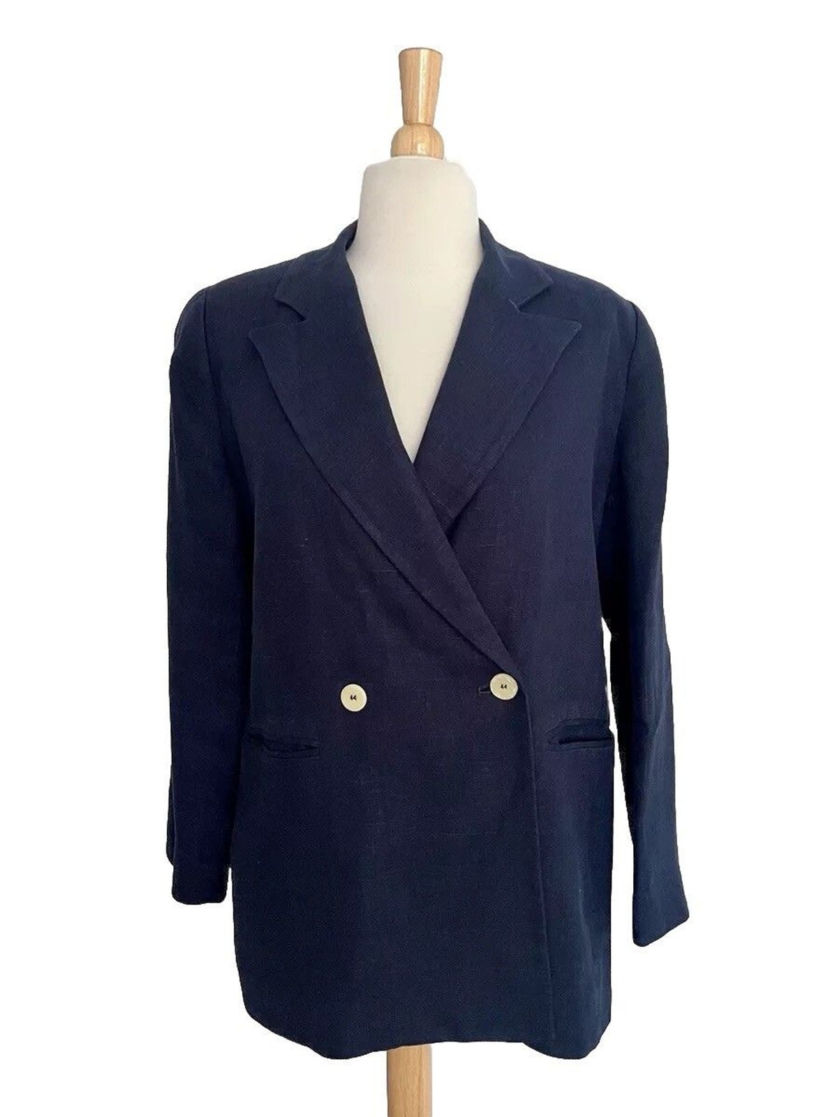 Harve Benard Womens Sz M Navy Blue Linen Blazer Jacket Vintage Office Summer