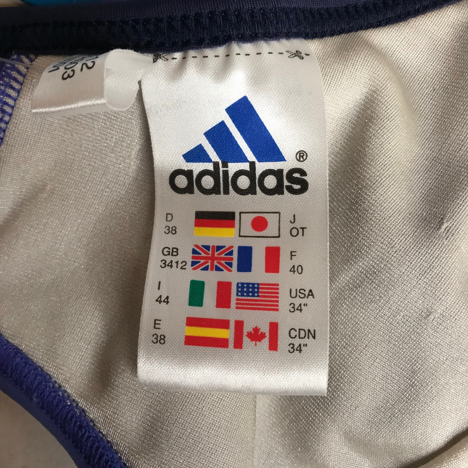 Adidas Vintage Bra Top Neo Blue Marine Size USA 34 New Old Stock