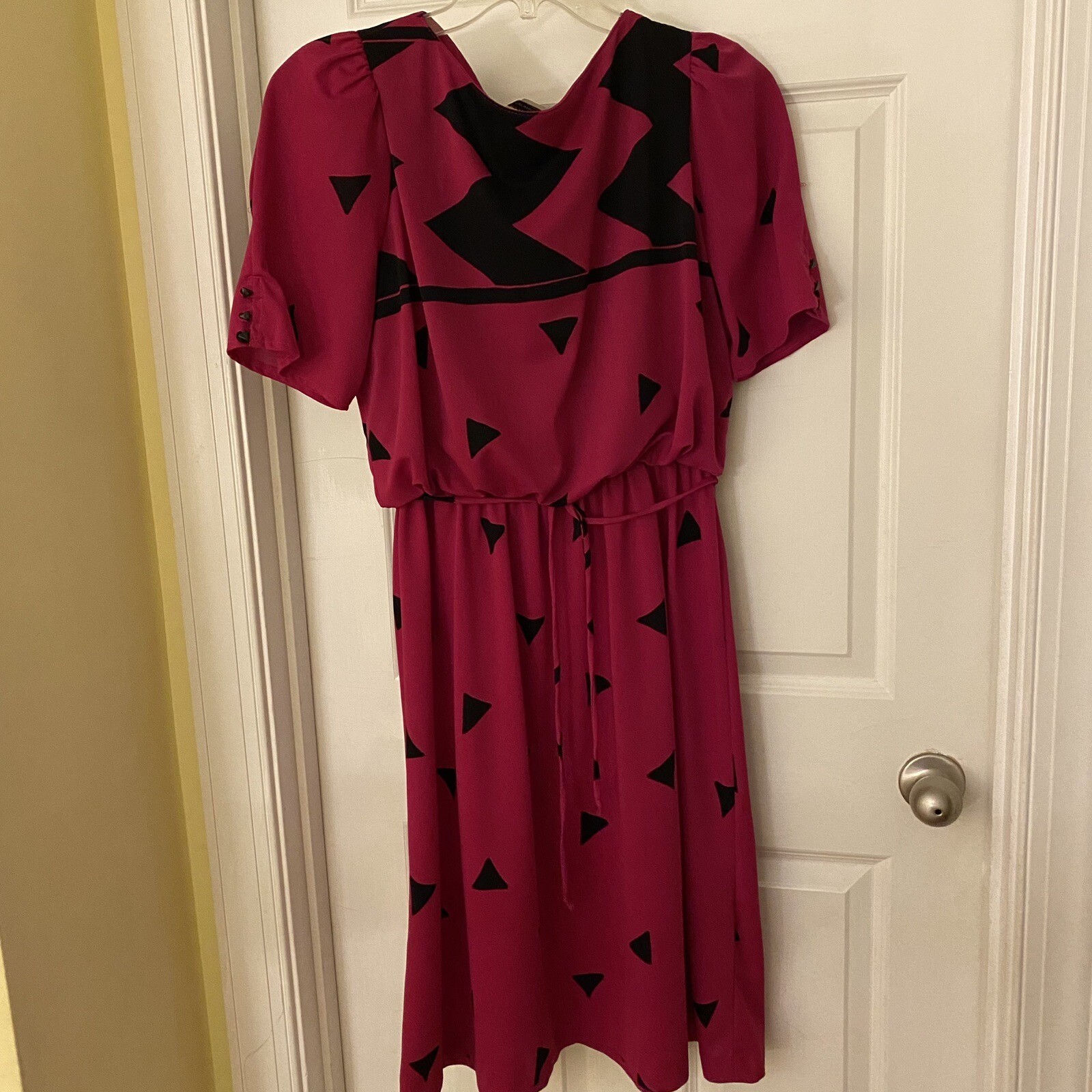 VTG 80s More Promises Dress Sz M L Beautiful Geometric Fushia Excellent