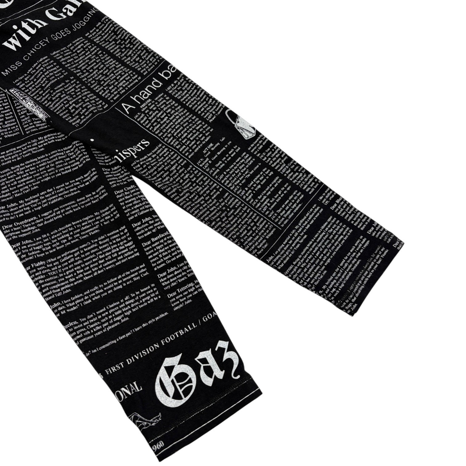John Galliano Vintage Newspaper Print Hoodie Top Pants Set #XS Black 902549