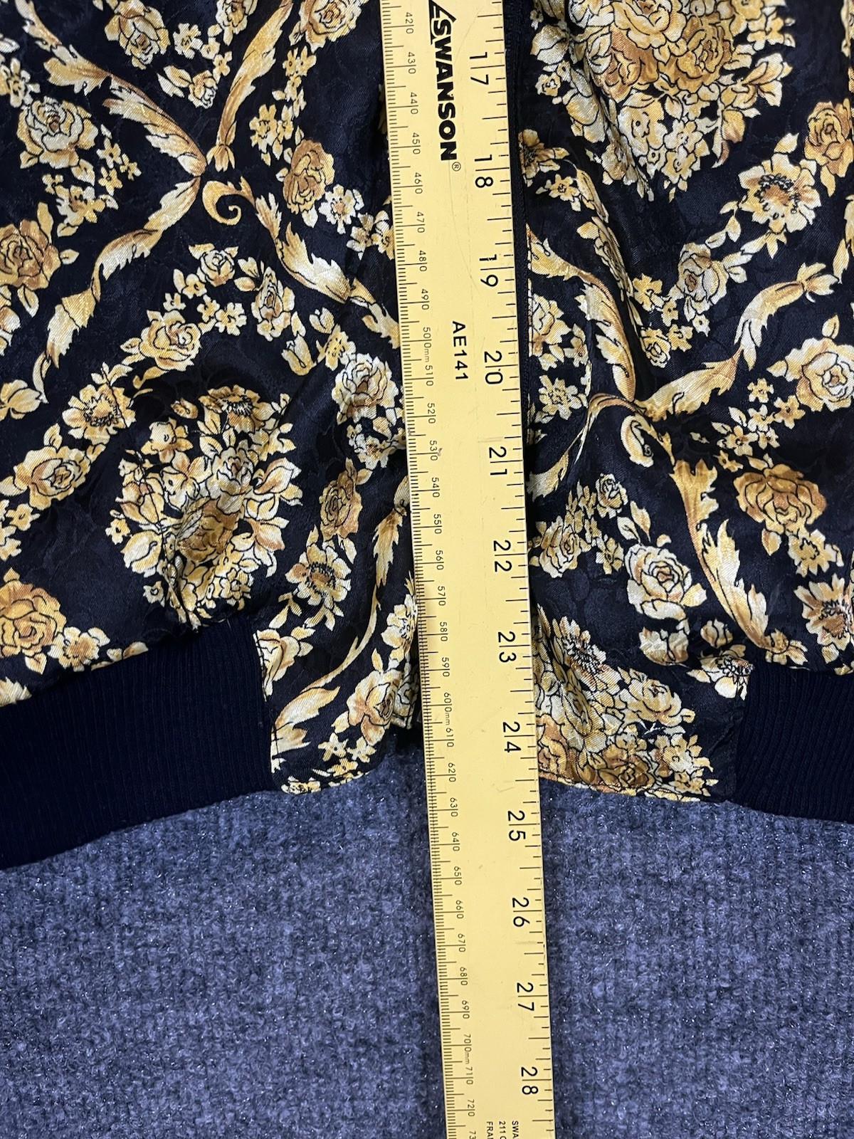 Vintage 80s 90s Papell Too Baroque Gold Floral Bomber Jacket Padded Shoulders