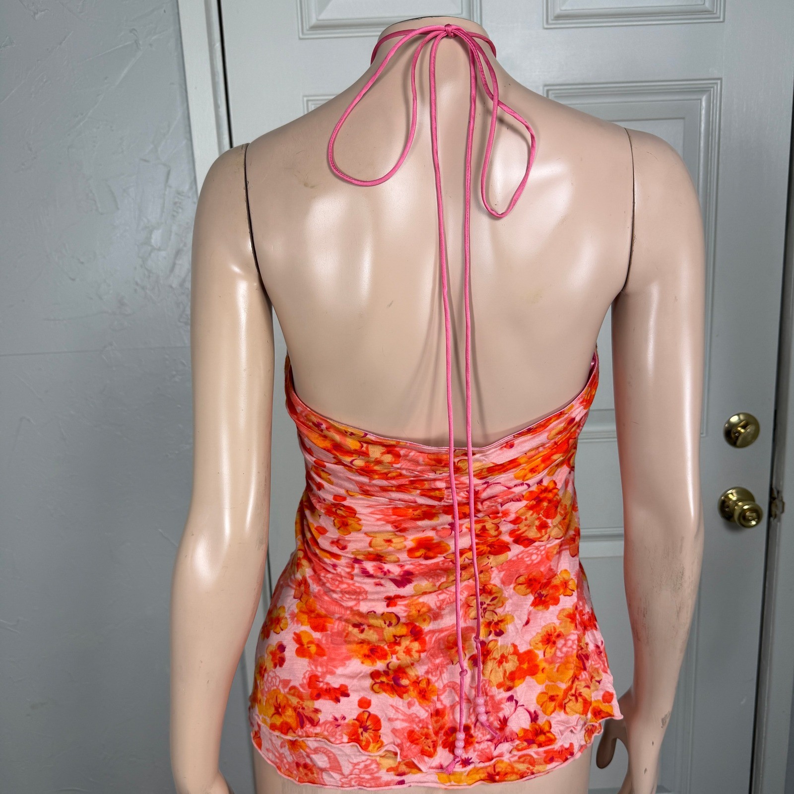 Vintage Y2K Banana Republic Shirt Large Halter Floral Stretch knit Tank Top T3-5