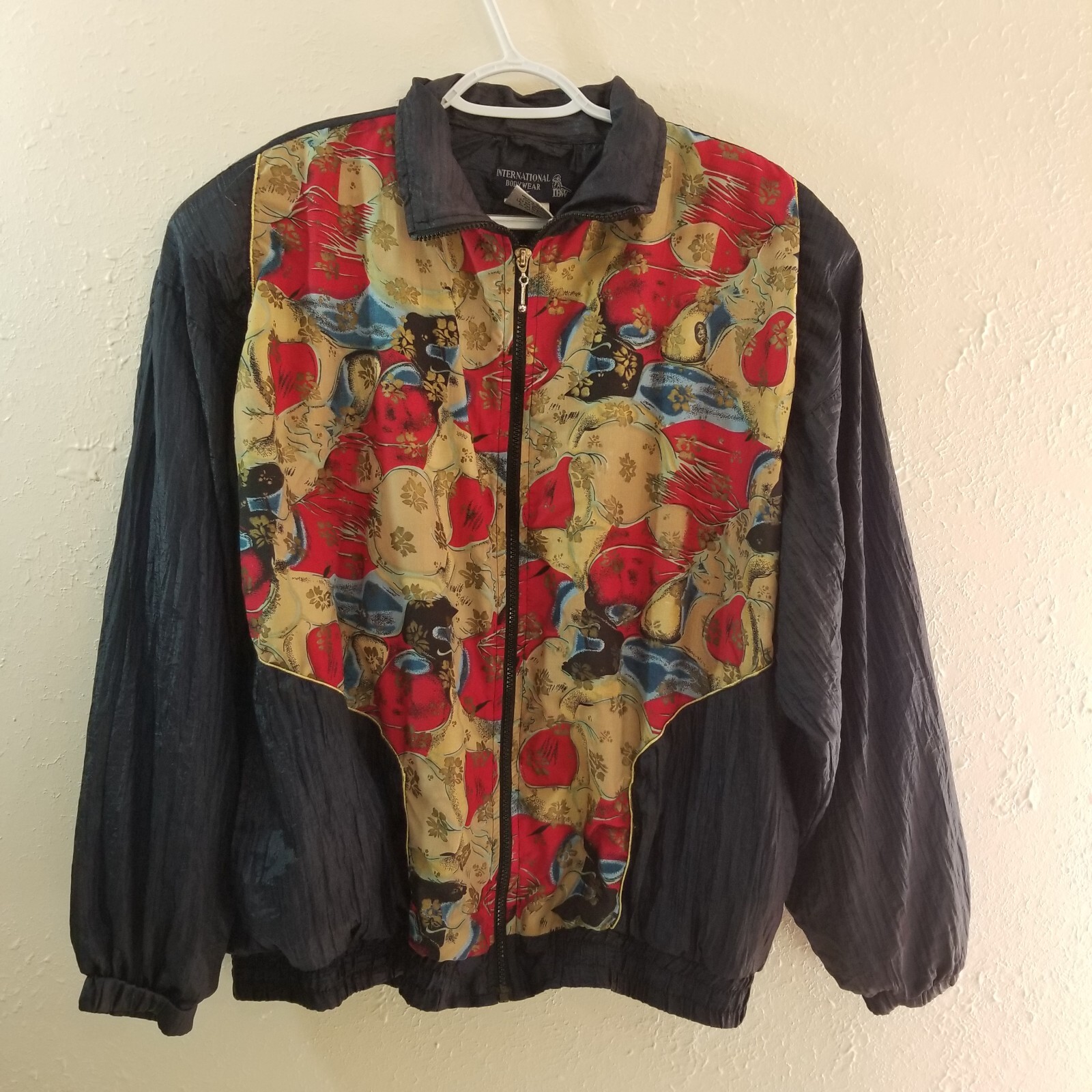 INTERNATIONAL BODYWEAR SPORT 1X Windbreaker Jacket Dark Navy Blue VTG 80s 90s