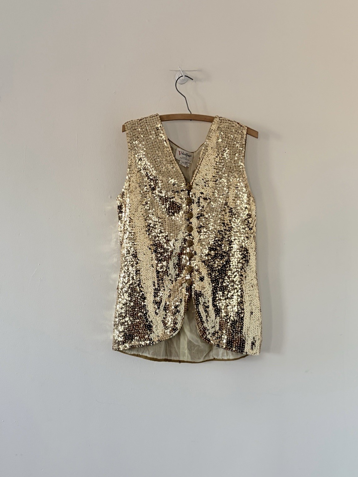 Vintage 1950s 60s Gold Fully Sequined Wool Cocktail Vest Top Evening Hong Kong L