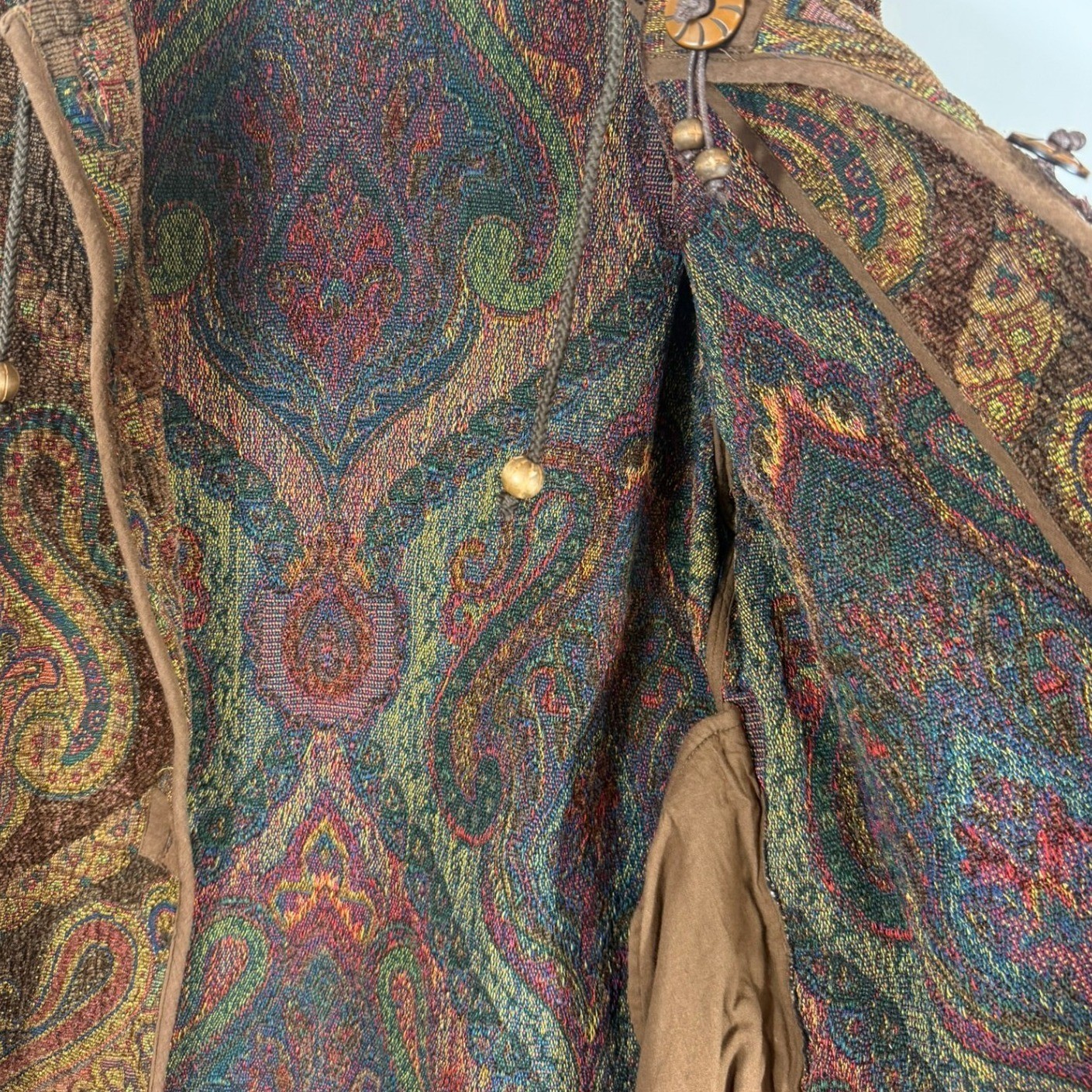 Flashback Vintage Tapestry Paisley Jacket Brown Boho Toggle Button Coat Large