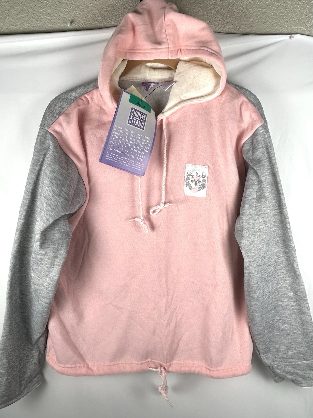 NWT Vintage Choices Gitano Pink Gray Colorblock Hoodie Sweatshirt Womens M