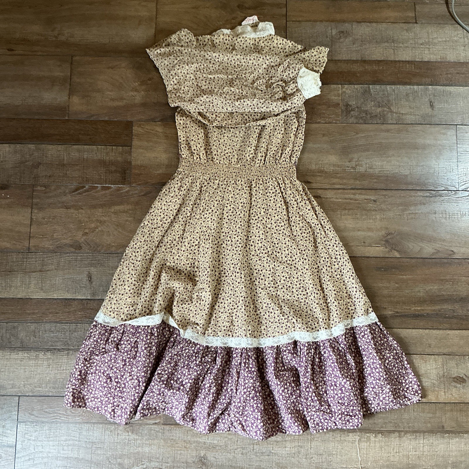 VTG 80s Candi Jones Prairie Dress Women’s Small Cream Lace Midi Fit Flare #10822