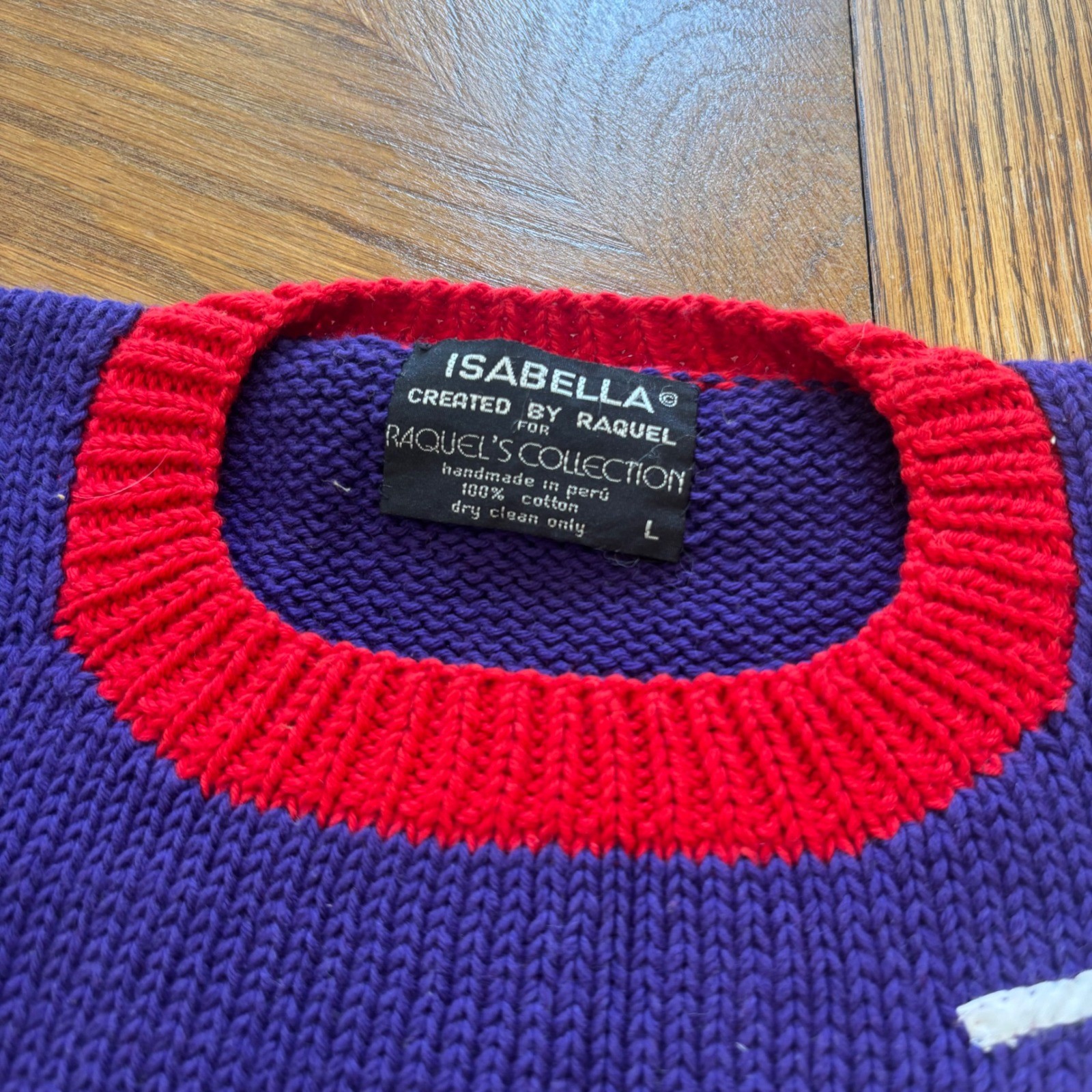 Vintage Isabella by Raquel Tennis Sweater Cotton Color Block 3D Grandmacore L