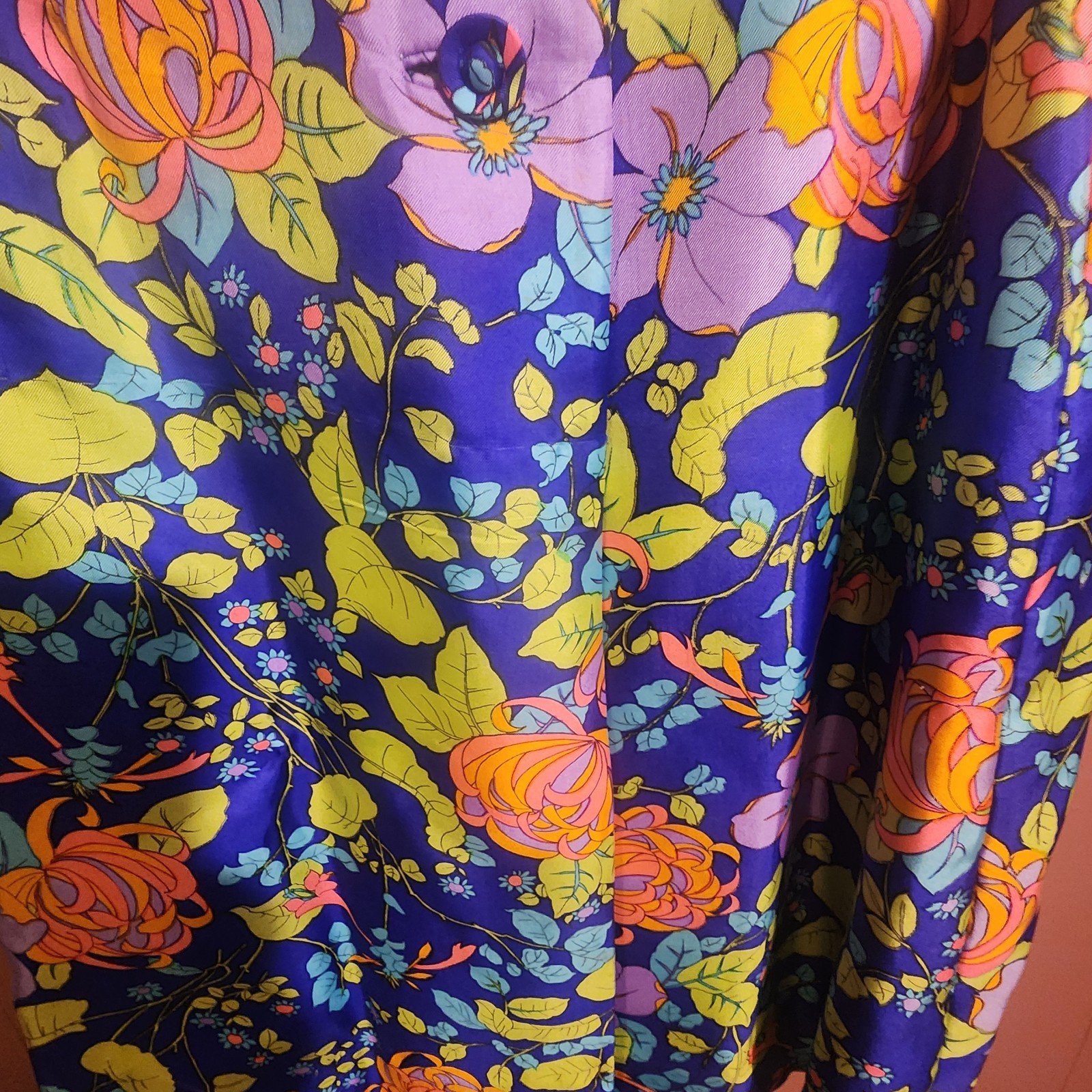 Vtg 60s Frances Brewster Women’s Small Vibrant Floral Lined Housecoat Duster