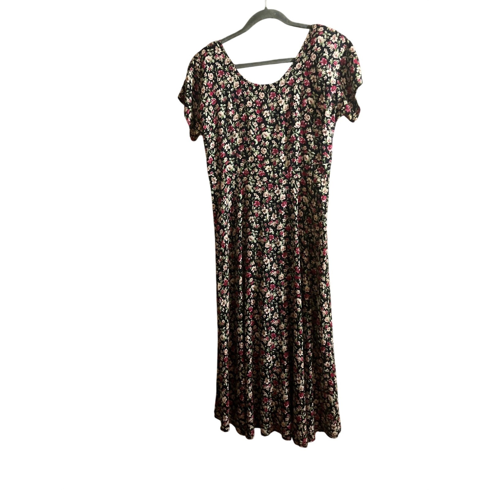 Vintage Rabbit Rabbit Rabbit Designs Floral Maxi Dress 90s Rayon Pink Black Sz 6