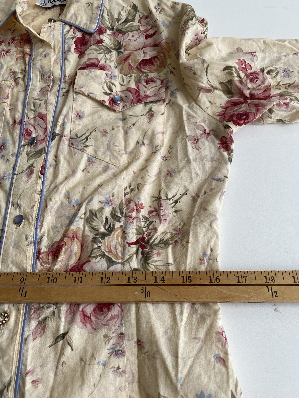 Vintage Banjo S Westernwear Button Up Floral Top Shirt Texas Roses Floral
