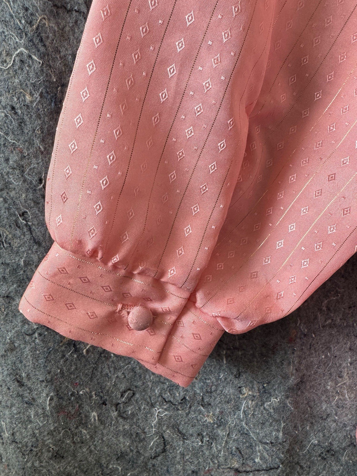 Vintage COS COB 15/16 Pink Metallic Jacquard Blouse Collar Gold Trim NWOT
