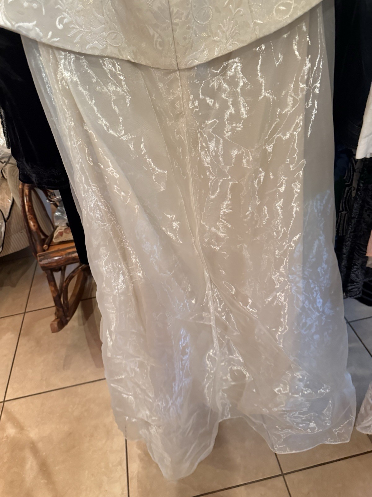 Vintage Cachet Ivory Gown 12 Formal Dress Long Maxi Brocade Top w/ Chiffon Skirt