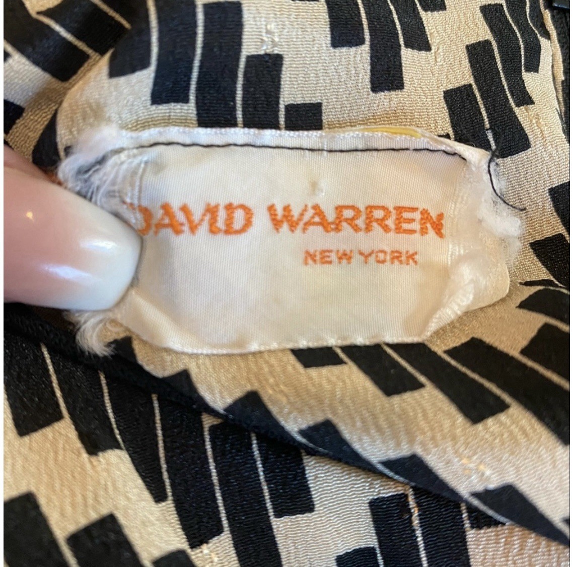 Vintage David Warren NY Zig Zag Dress Black Cream Long Sleeve Knee Length MEDIUM