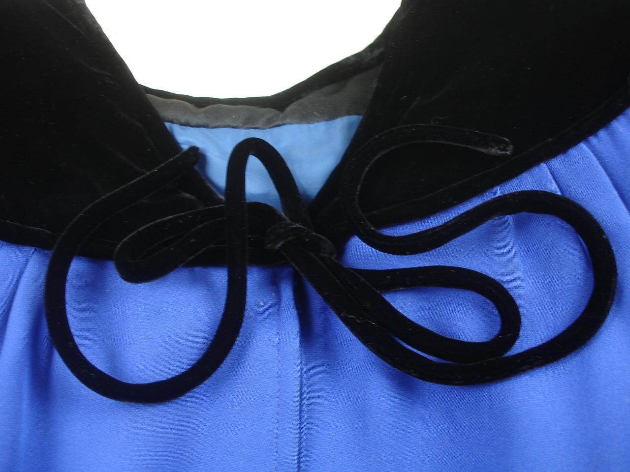 Women’s 8 Vtg 1980’s Valentino Night Black Velvet Blue Midi Dress Evening Italy