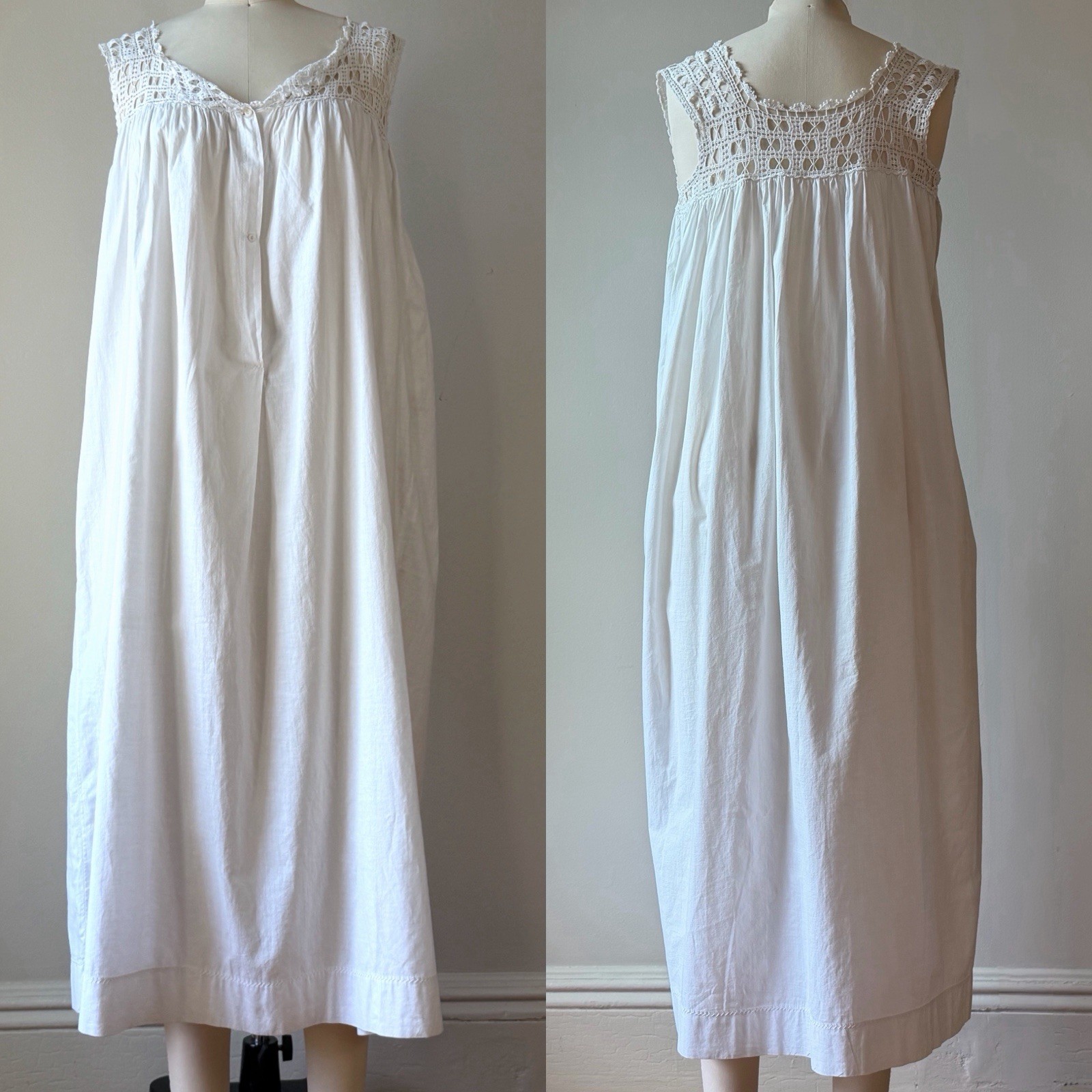 Antique Handmade Chemise/ Nightdress Fine Cotton Crochet M/L