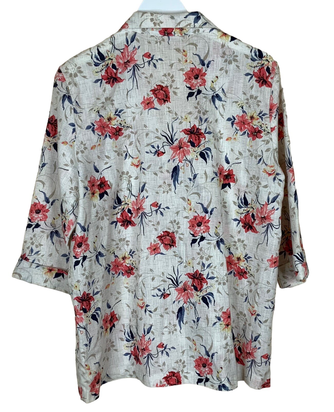 Vintage Modern Essentials Wonen’s Lg Blazer White Floral 3/4 Cuffed Sleeve USA