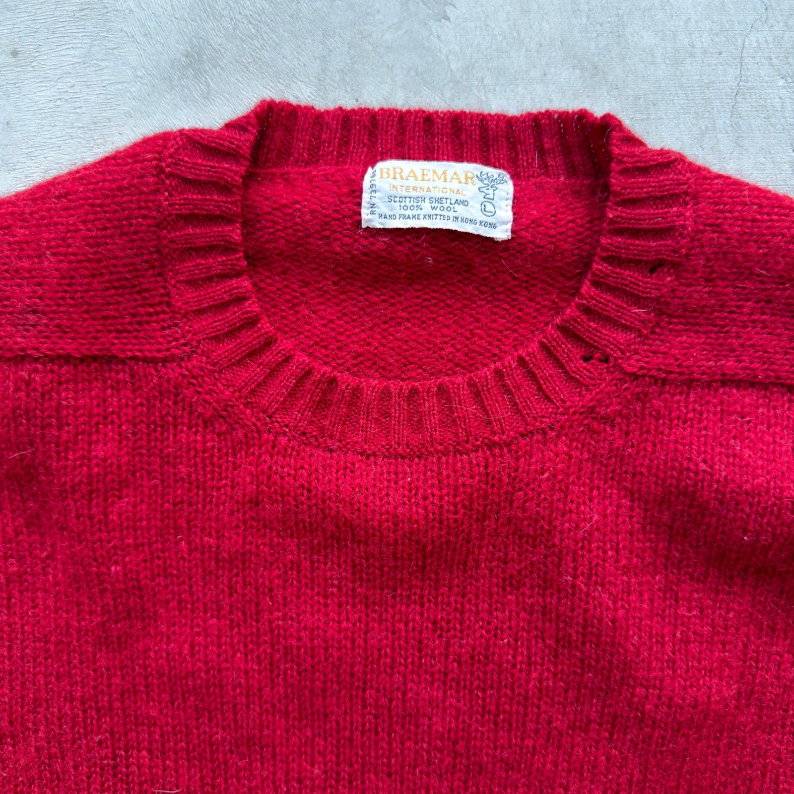 Vintage Braemar International Red Shetland Wool Sweater Mens 70s 80s Scotland