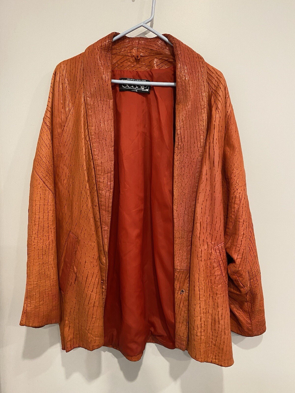 VTG Rare 80s Gossip London Oversized Orange-Red Leather Jacket W/ Dolman Sleeves