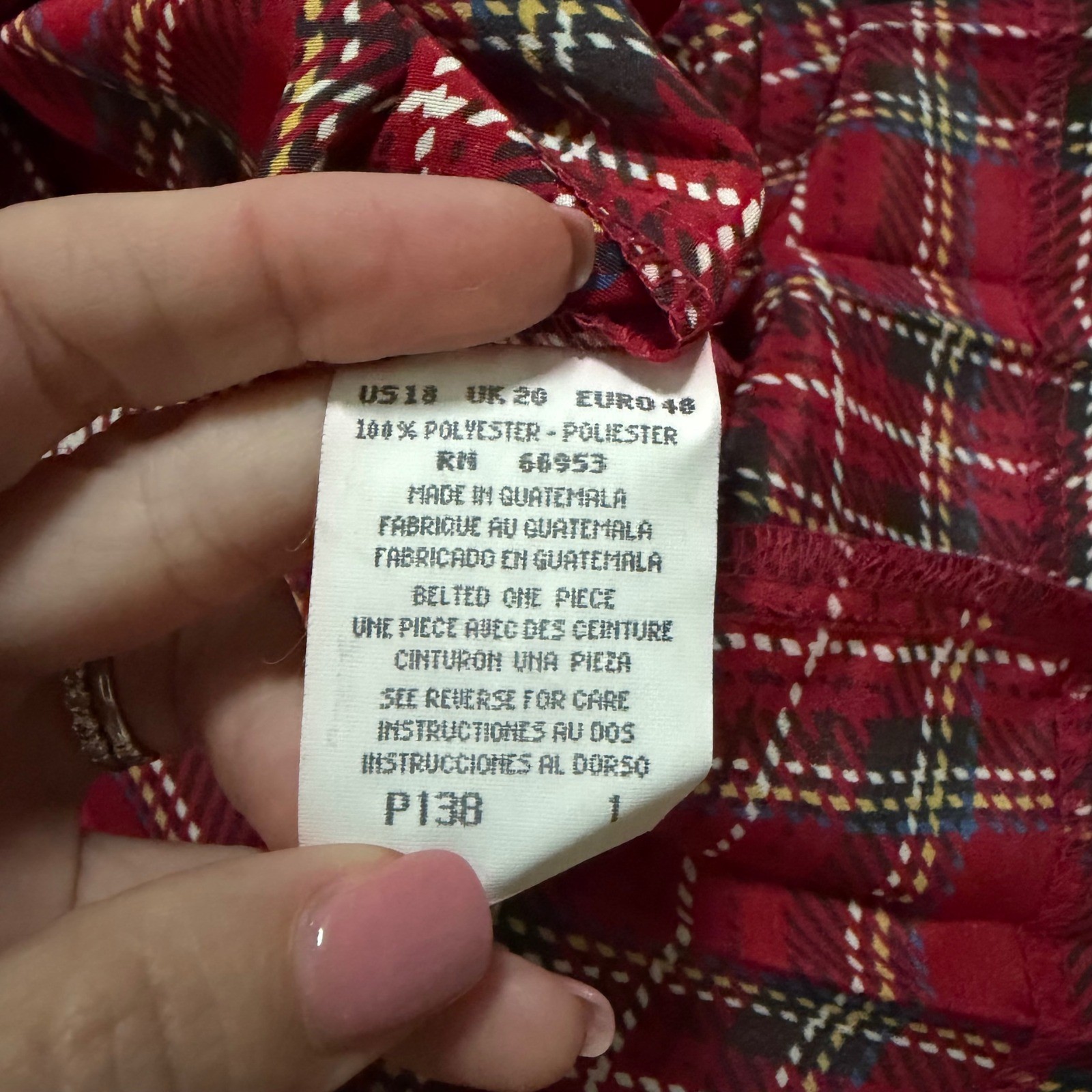 Leslie Fay Vintage Red Plaid Midi Secretary Dress Belted Pleated 18WP Petite