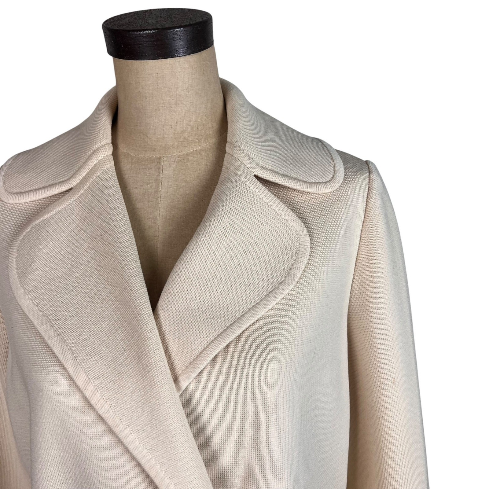 Vintage LeRoy Knitwear Cream 100% Wool Wrap Coat with Belt Large