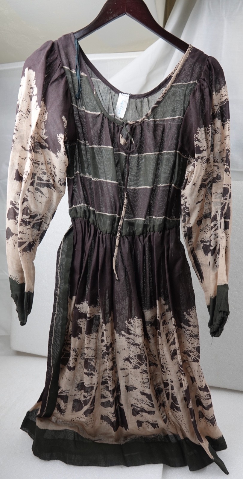 VINTAGE WOMANS CLOTHING JUDY WAYNE NATURAL EARTH DRESS LONG SLEEVED SIZE 9 -10