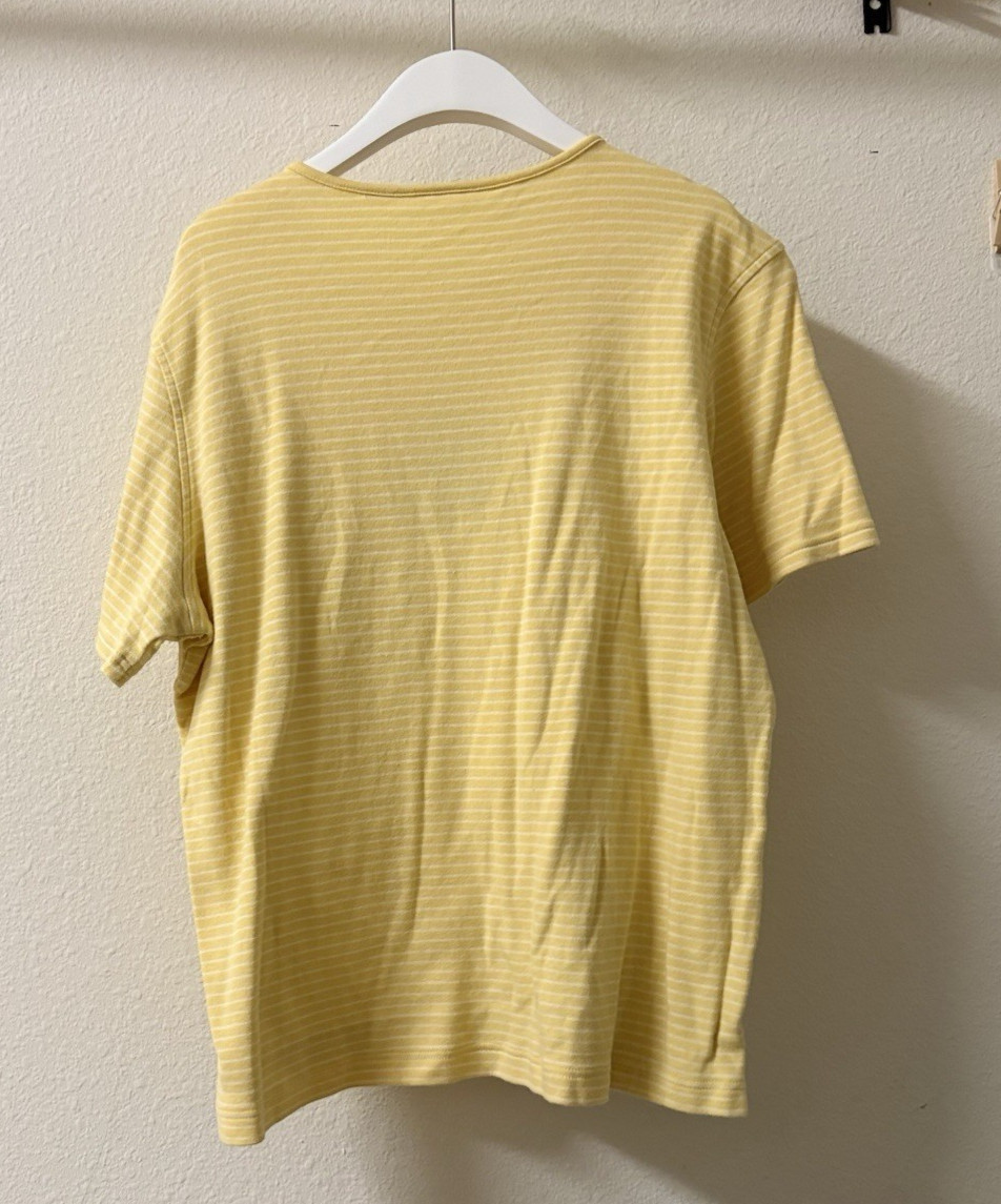Vintage 90s Cottagecore Grannycore Yellow Stripe Blue Flower Shirt Women’s L