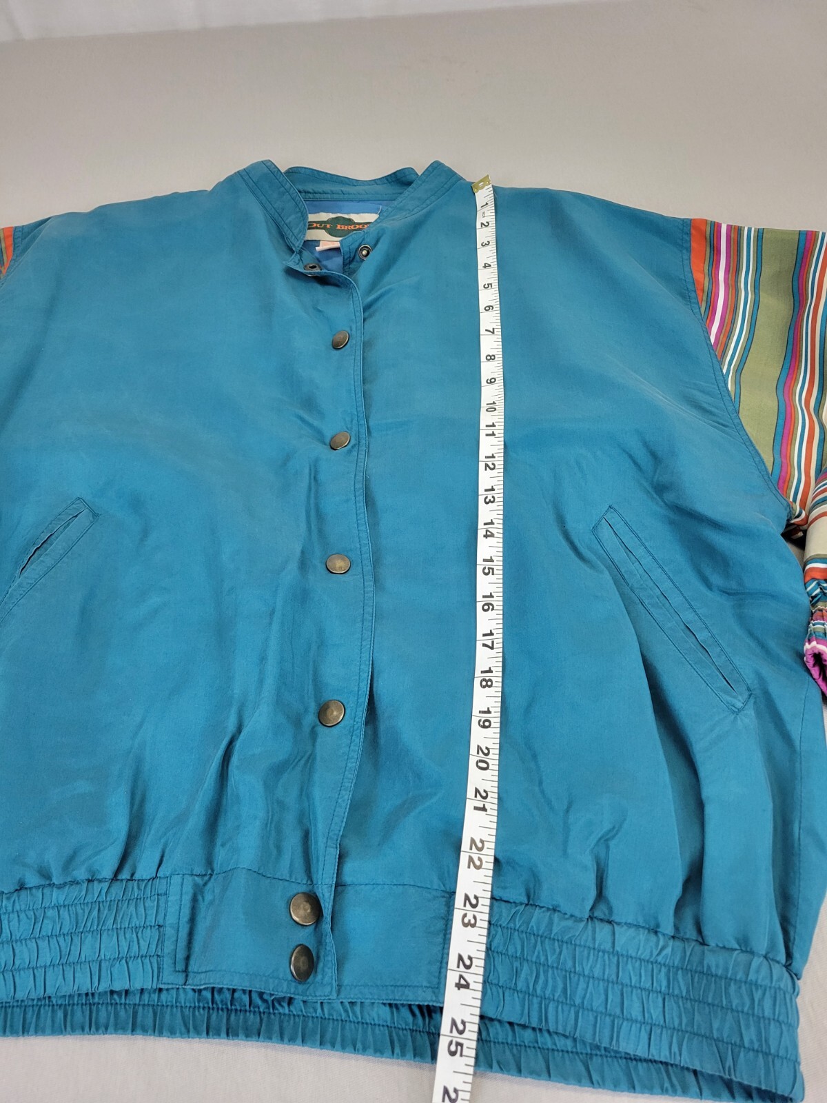 Out Brook Snap Up Track Suit 100% Silk Teal Stripes Boho 80’s Vintage