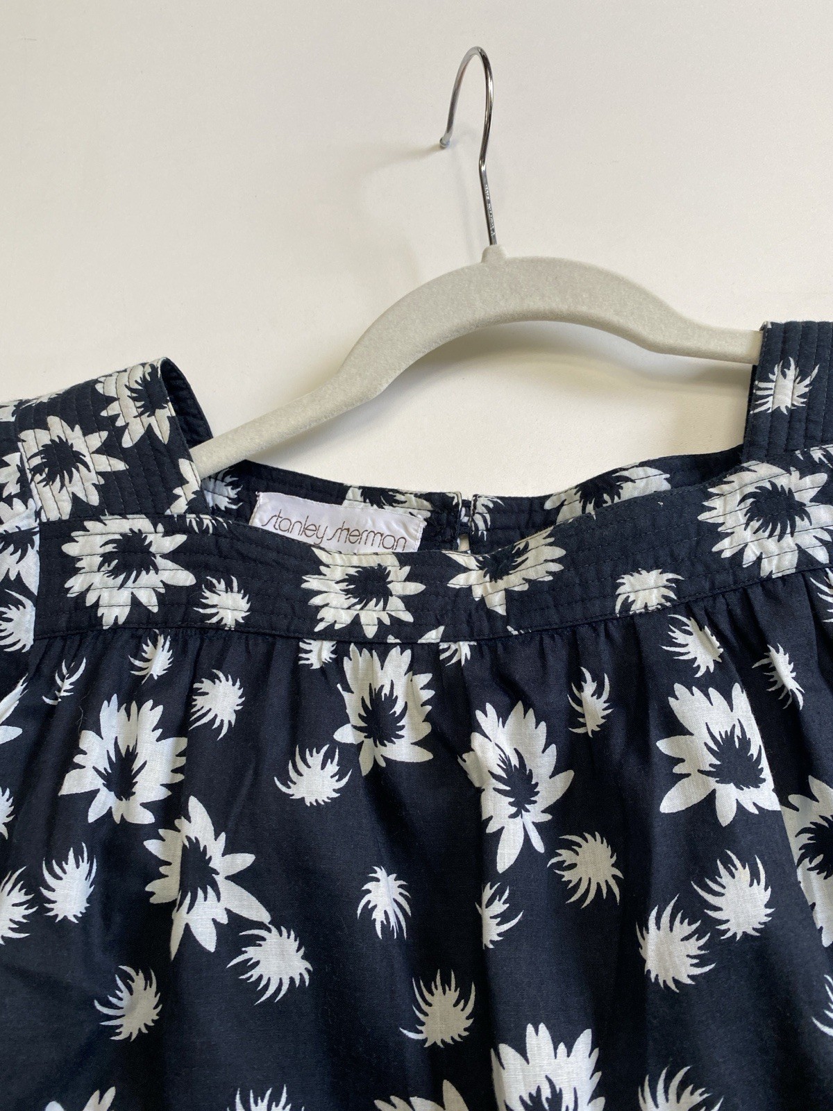 Vintage 80s Stanley Sherman 6 100% Cotton Belted Dress floral square neck
