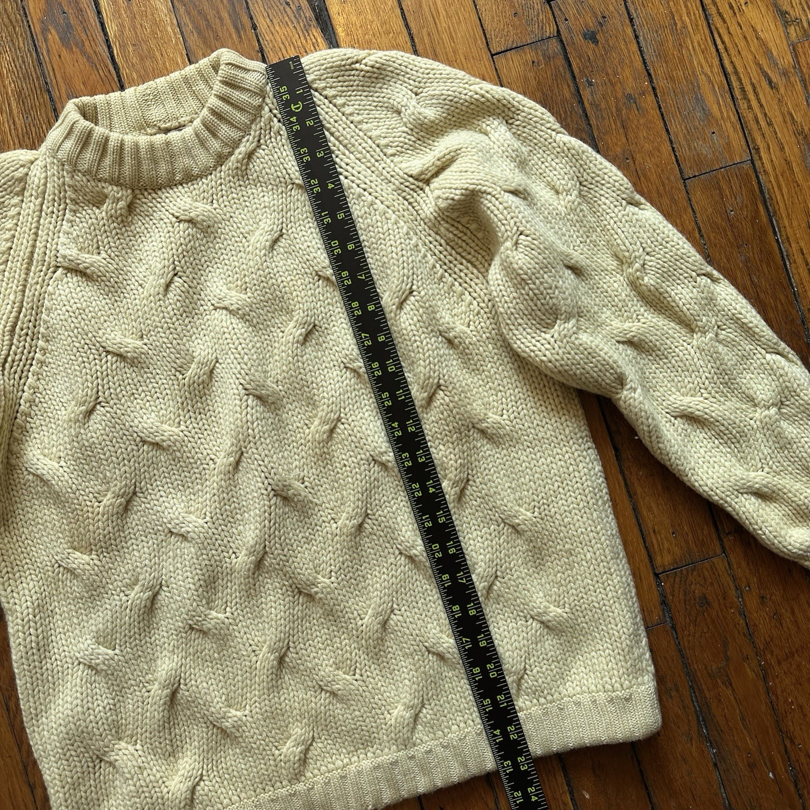 Vtg ALDO Gerick Handmade Cable Knit 100% Wool Sweater Women Medium Yellow Cream