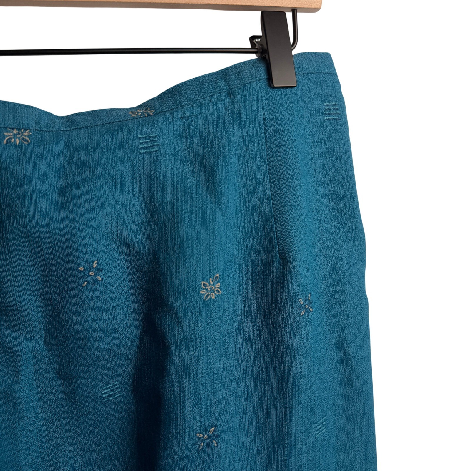 Alfred Dunner Womens Vintage Embroidered Midi Skirt 20 Teal Blue Career Retro