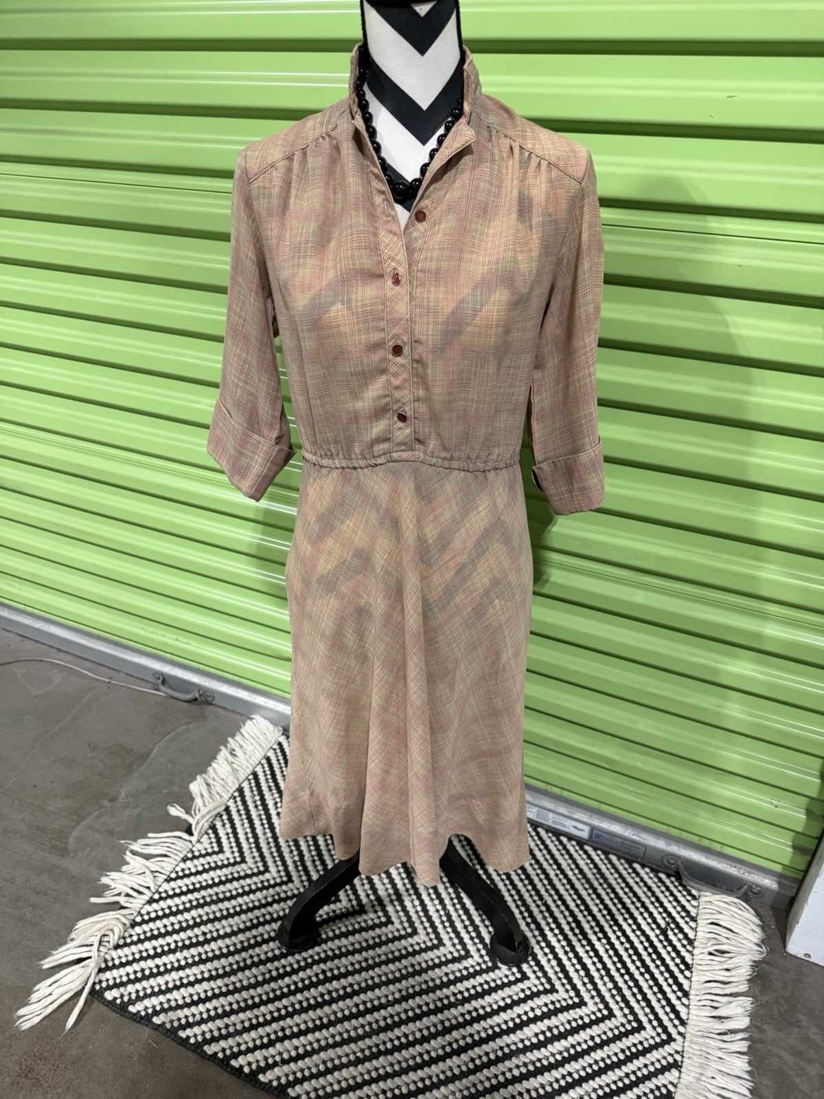 Retro super cool Plaid Button Front 3/4 Sleeve Dress