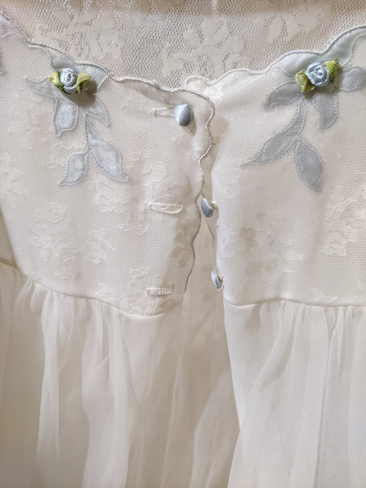 VTG SEARS Chiffon Floral Lace Peignoir Dressing Gown Robe Satin Babydoll Style L