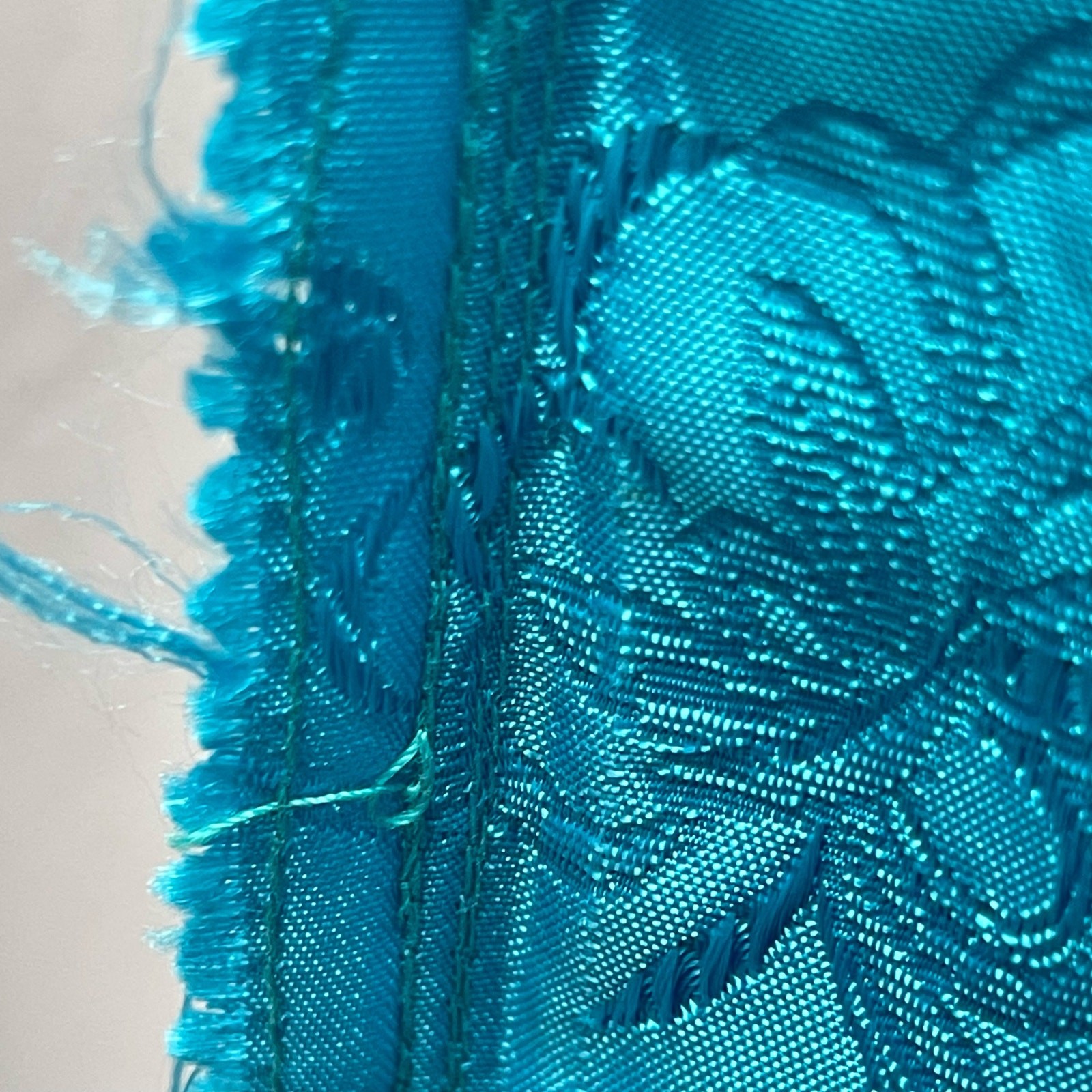 1960’s Empire Waist Teal Blue Chinese Floral Brocade Sleeveless Dress With Bows