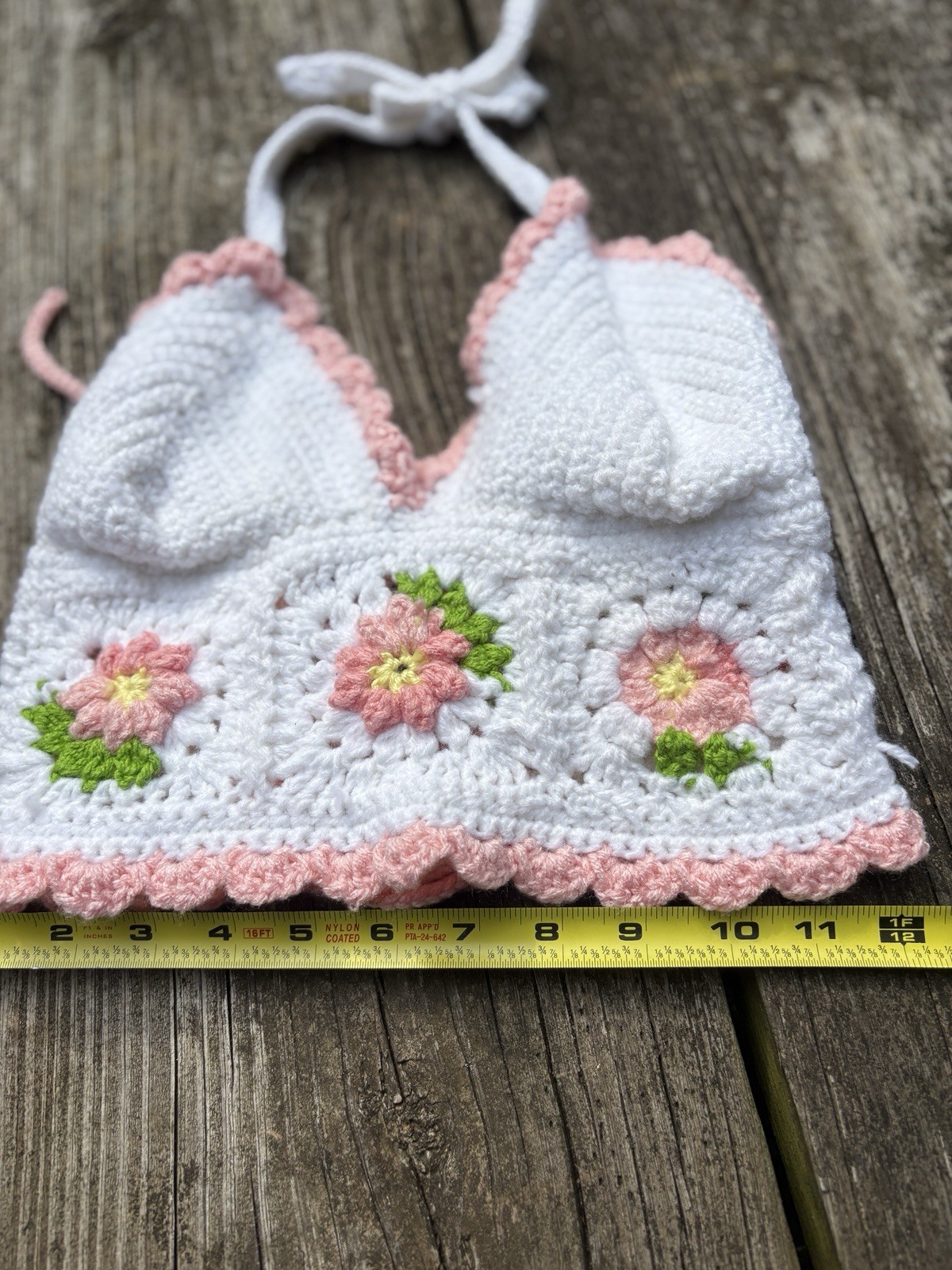 Halter Bra Top sm/xs VTG 1970s Afghan Crochet Granny Squares Hippie Festival