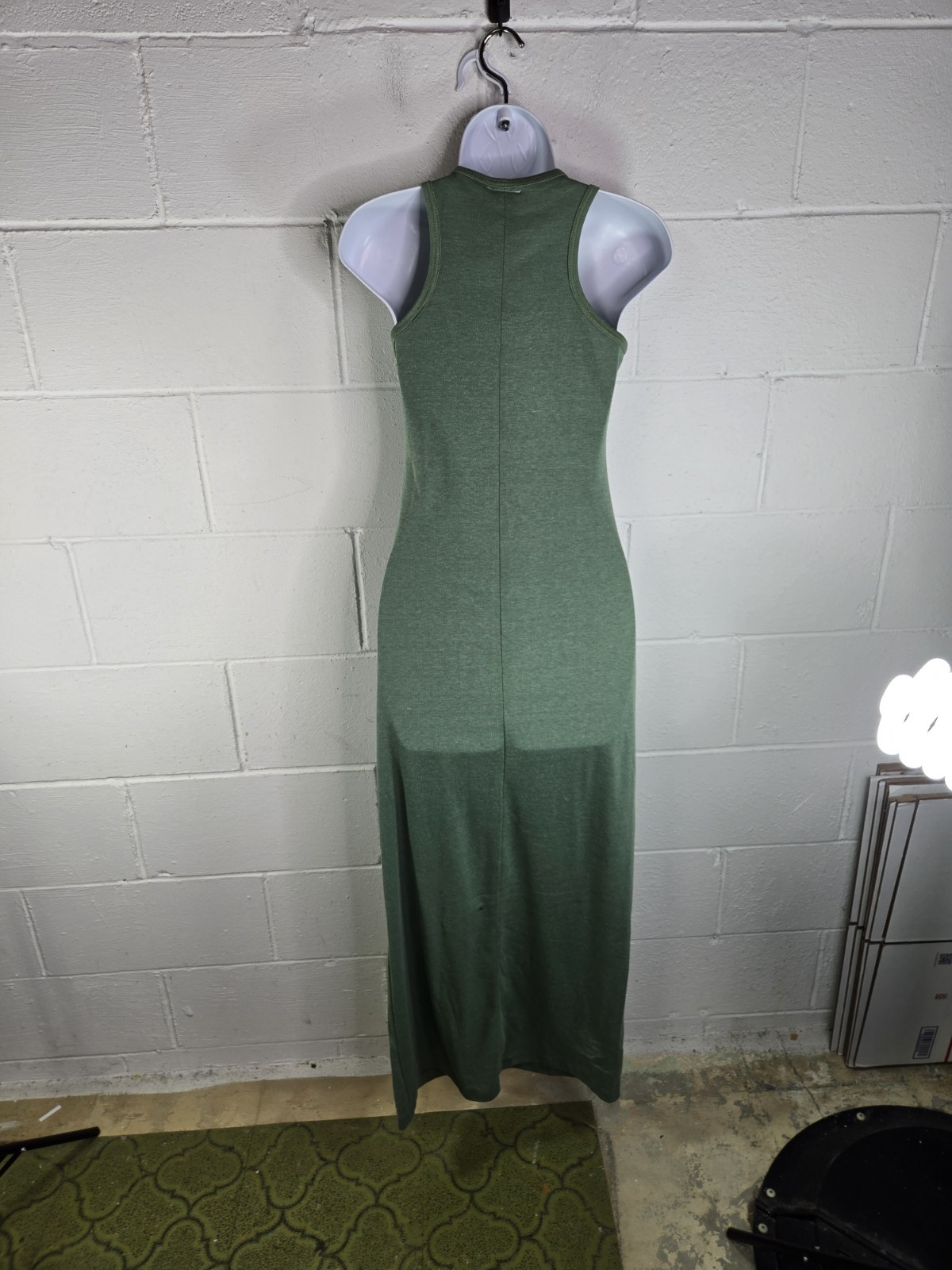 Vtg 70s Vogel Mills & Mfg Spanish Moss Green Floral Tank Maxi Dress