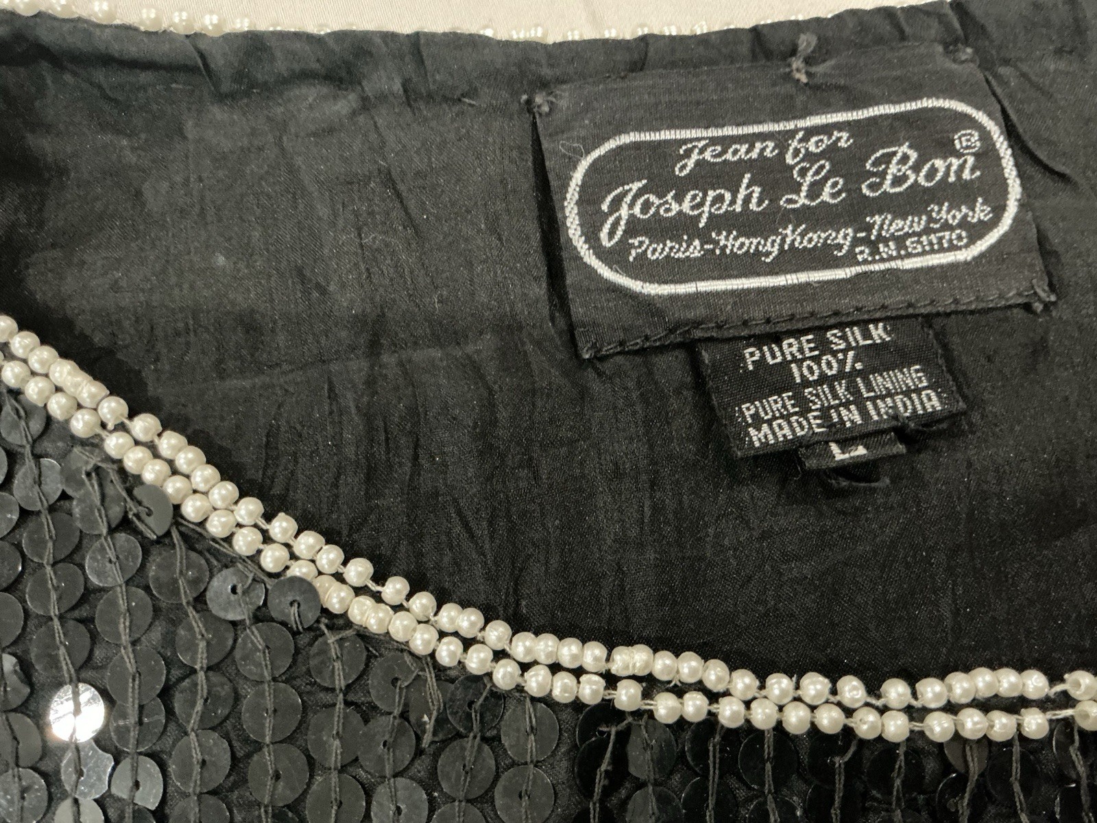 Vintage Joseph Le Bon Silk Beaded Sequin Blouse Top Large Evening Wear ￼