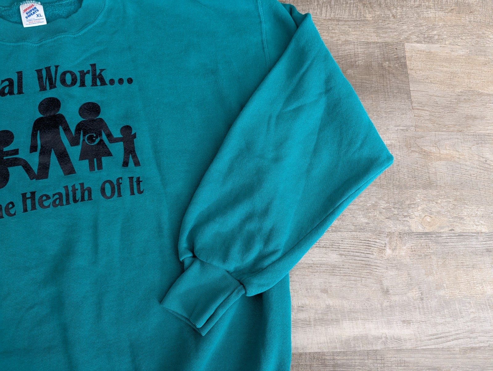 Vtg Jerzees Super Sweats Sweatshirt USA Social Work For The Health Of It XL