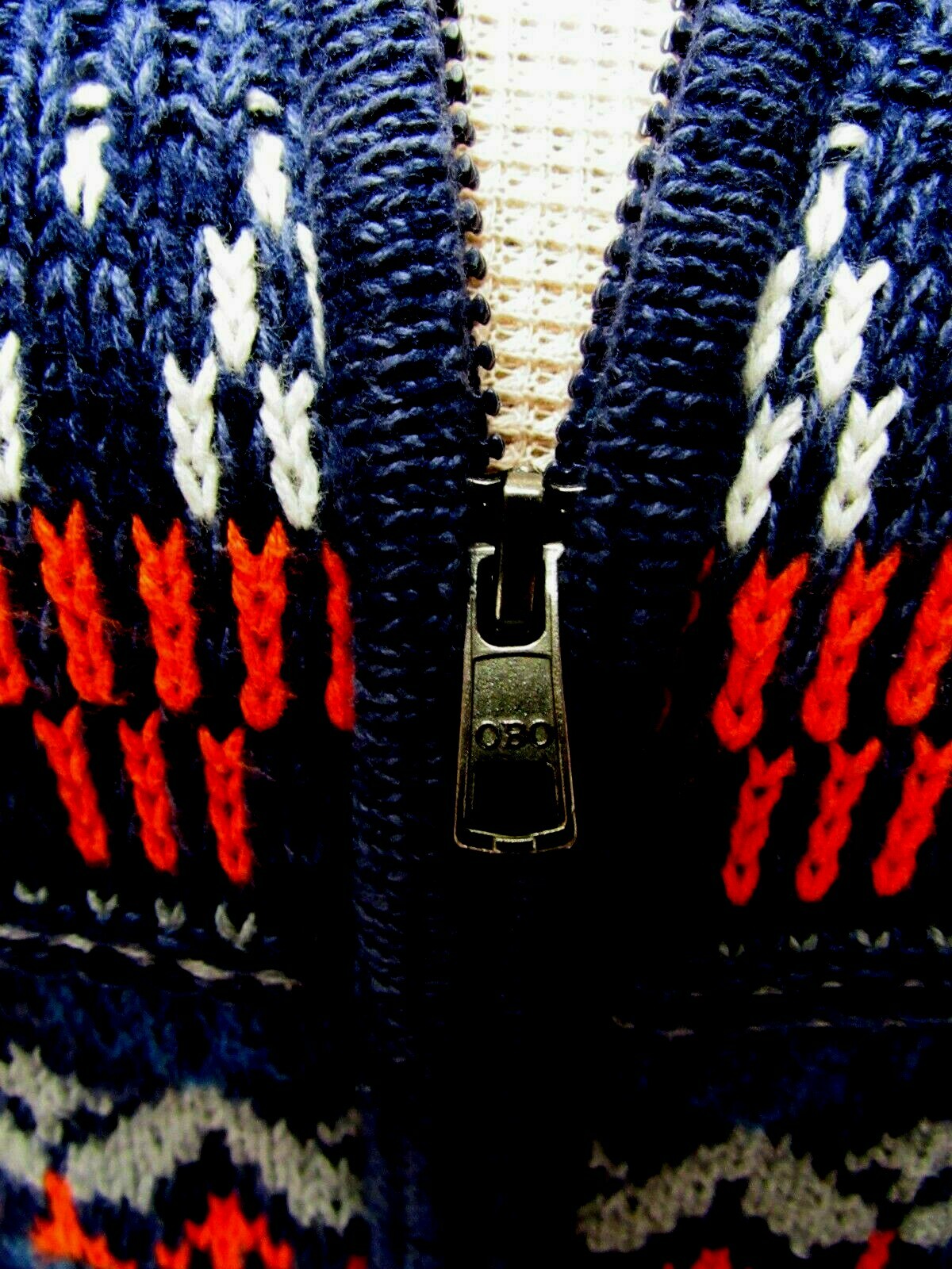 VTG CHEROKEE Cotton Knit Sweater Cardigan Top Geo Orange Gray Navy Blue L EUC