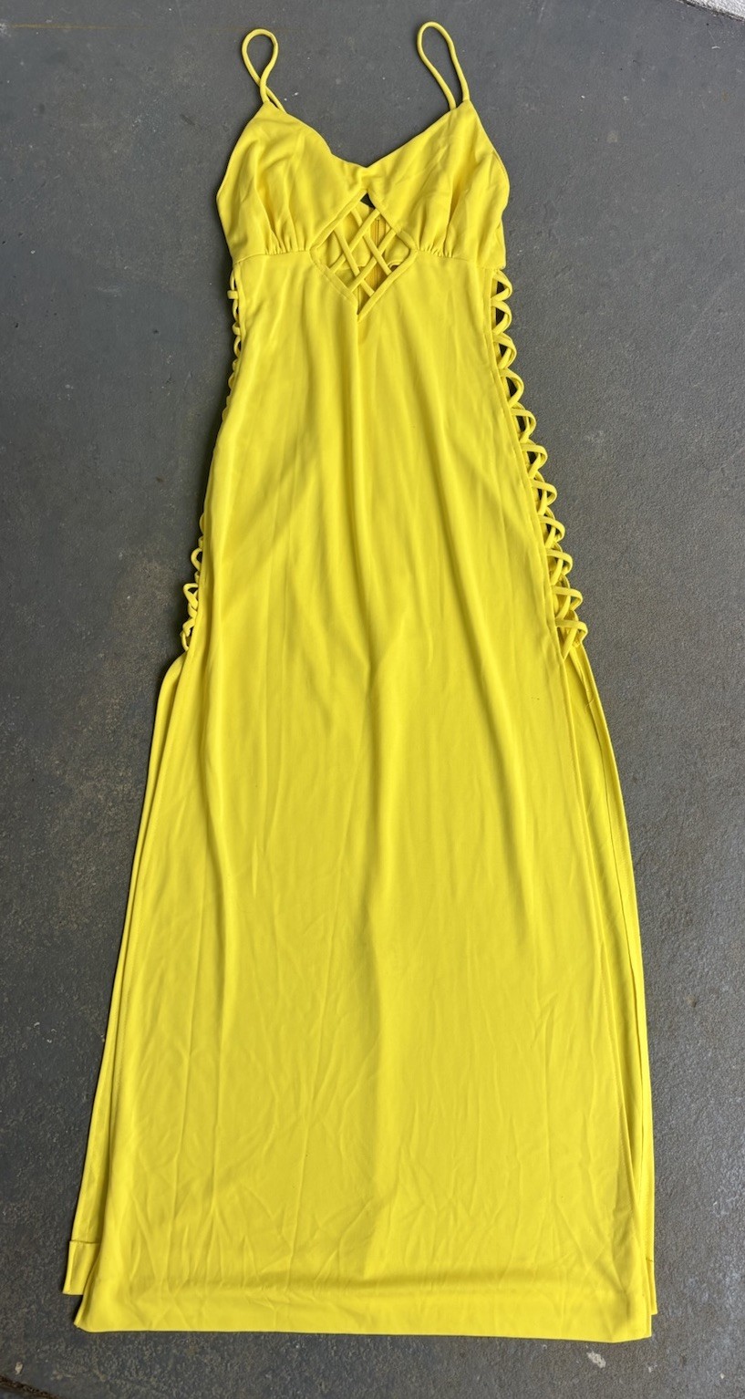 70s Vtg Funky Brand SEXY Cutout Laces Fitted Maxi Dress.small.summer