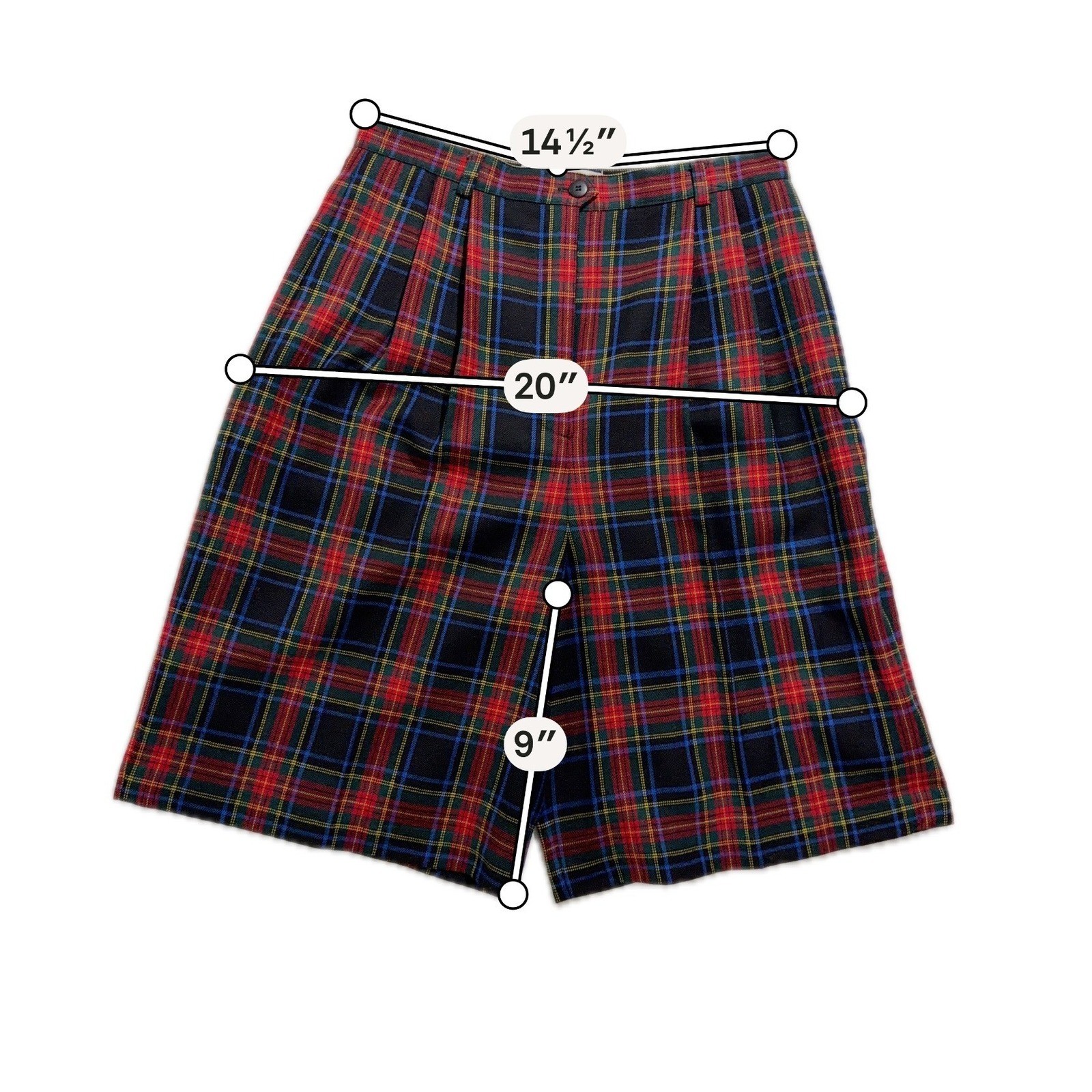 Vintage Wool Tartan Plaid High Waisted Tailored Shorts Preston & York Size 10