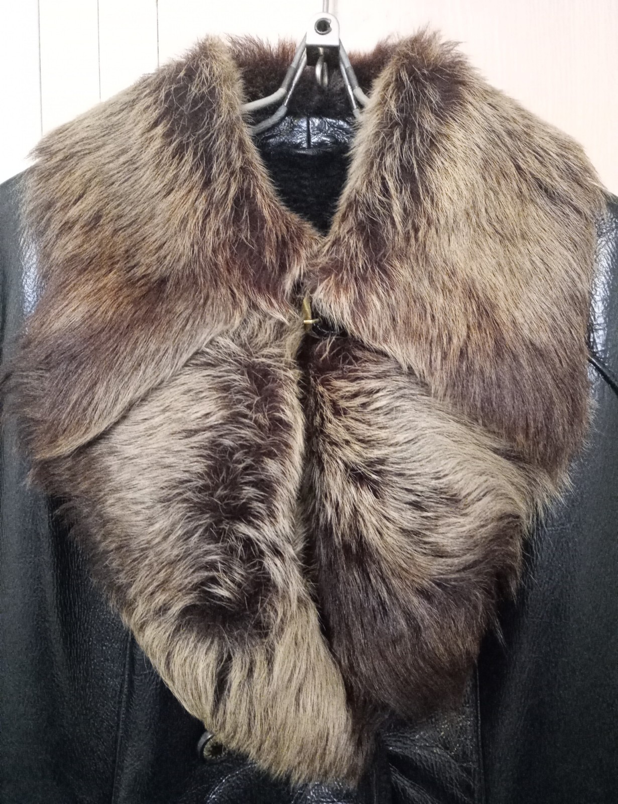 Vintage 00s Women’s Shearling Coat Black Patent Leather Toscana Fur Size L
