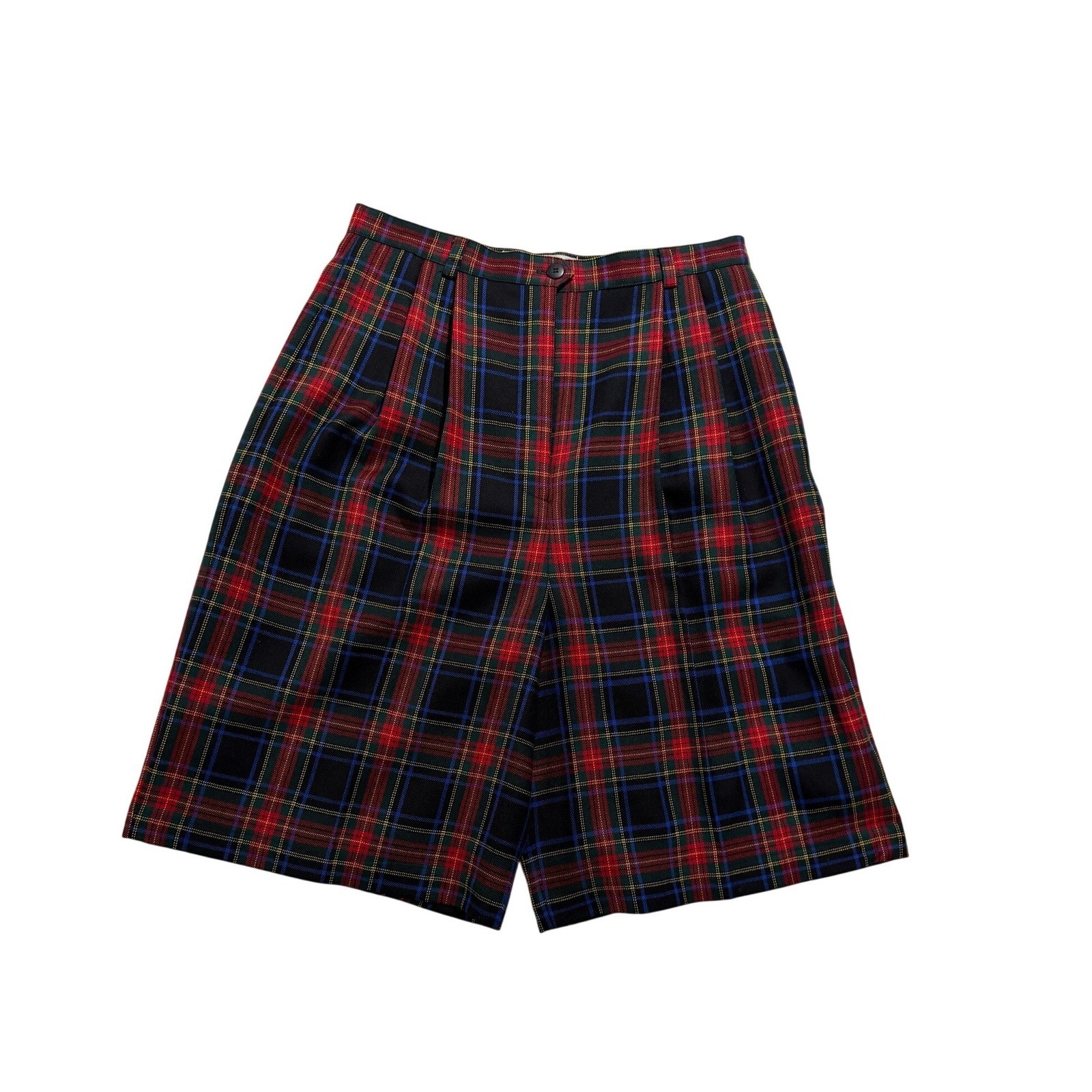 Vintage Wool Tartan Plaid High Waisted Tailored Shorts Preston & York Size 10